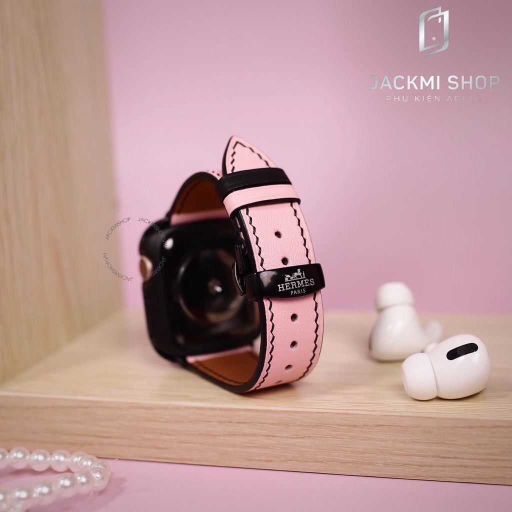 Combo dây da bê swift khóa bướm và ốp viền Rhinoshield cho Apple Watch series 1/2/3/4/5/6/SE size 38/40/42/44mm