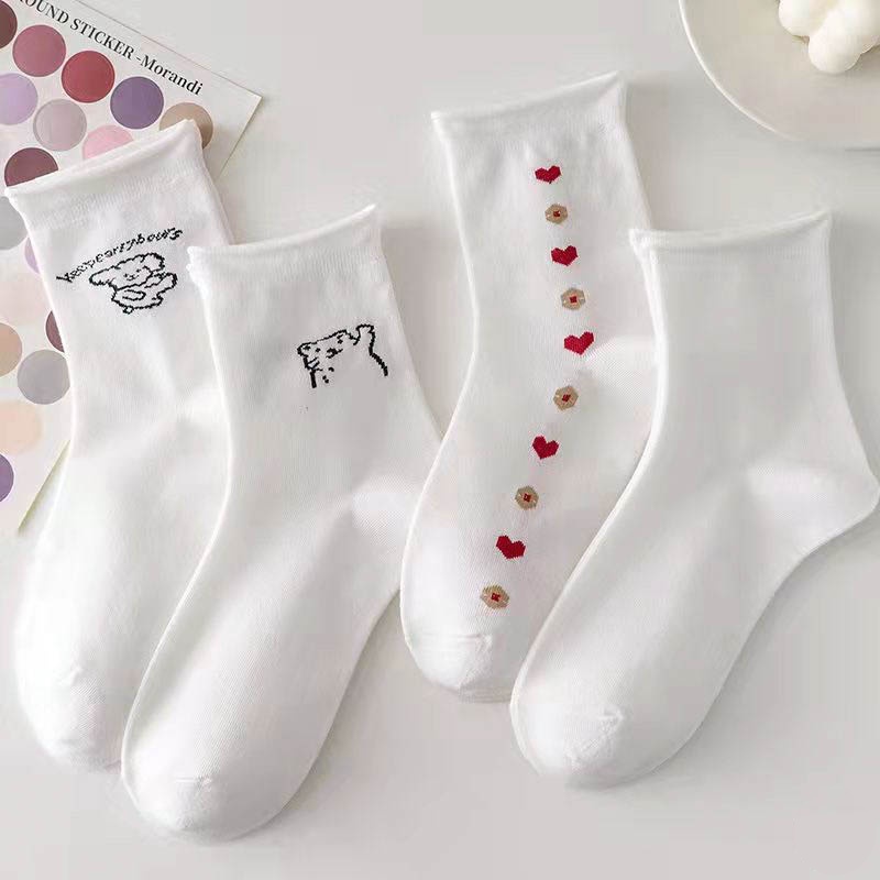 Tất trắng nữ cổ cao họa tiết dễ thương, phong cách Hàn Quốc dễ phối đồ L685 - DHT SHOP