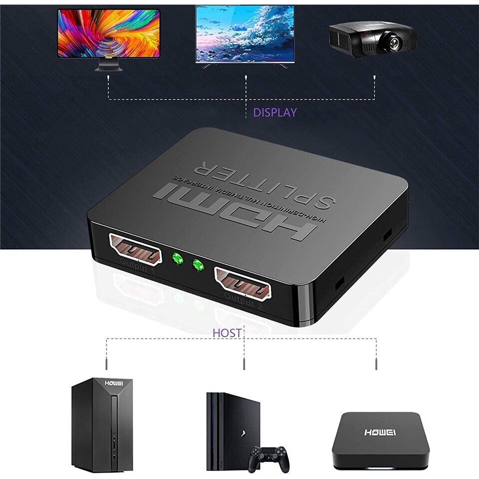 Bộ Splitter chia cổng HDMI vào một ra hai màn hình 4K 1080 1X2 cho HDTV DVD PS3 Xbox