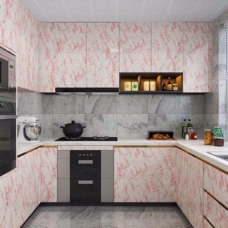 5m Decal giả vân đá màu hồng, chống thấm, chịu nhiệt, khổ rộng 60cm ( sẵn keo dán)