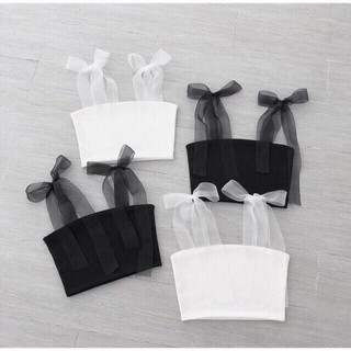 Áo 2 dây ruy băng buộc nơ vai xinh xắn dáng croptop xinh xinh - Áo 2 dây ren cột nơ vai