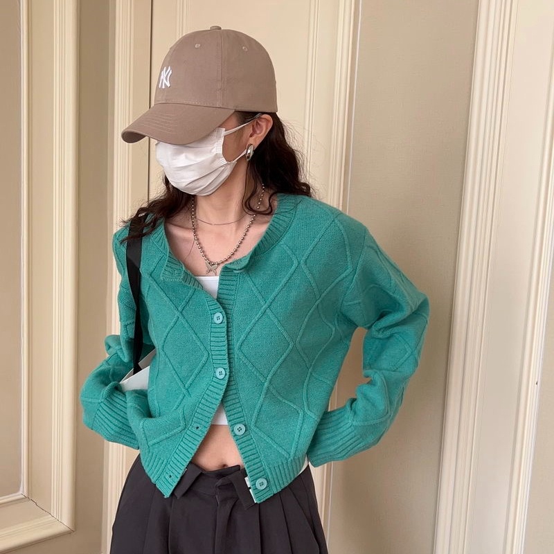 Áo Khoác Cardigan Dệt Kim Dáng Rộng Màu Xanh Lá Thiết Kế Mới Thời Trang Theo Phong Cách Hàn Quốc Cho