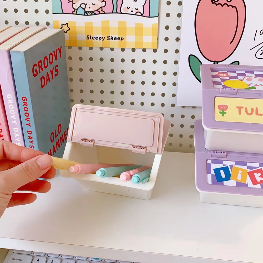 (Bán Buôn Sỉ) Hộp Đựng Trang Sức Nắp Lật Họa Tiết Hoạt Hình Dễ Thương Có Thể Xếp Chồng