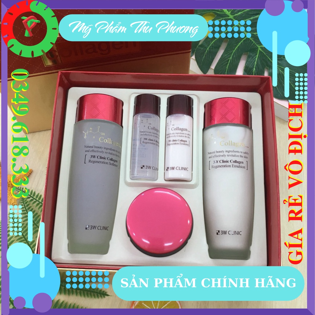 BỘ MỸ PHẨM CHĂM SÓC DƯỠNG TRĂNG CHỐNG LÃO HÓA DA MỸ PHẨM HÀN QUỐC CHÍNH HÃNG 3W CLINIC COLLAGEN SKIN CARE 3 ITEMS SET