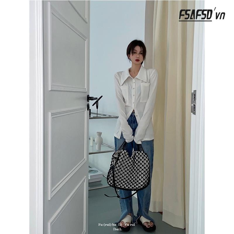 Áo Sơ Mi Tay Lửng Màu Trắng Phong Cách Hàn Quốc Thời Trang Cho Nữ