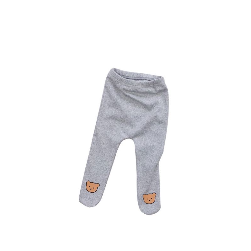 Quần legging liền tất thêu gấu cho bé chất cotton cho bé trai bé gái._Chíp Chíp Shop