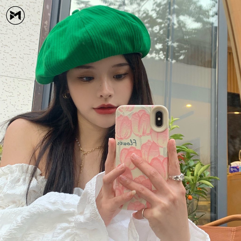 Mũ Beret Họa Tiết Sọc Thời Trang Retro Nhật Bản Cho Nữ