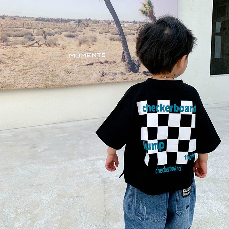 [Babycat] Hàng Có Sẵn Áo Thun Tay Ngắn Phong Cách Hàn Nhật Thời Trang Mùa Hè In Họa Tiết Bàn Cờ Màu Vàng Phong Cách Hàn Quốc Hàng Mới Dành Cho Bé Trai 2022