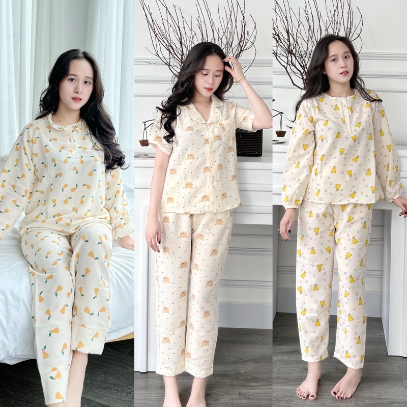 Đồ bộ nữ mặc nhà, pijama đũi xốp cao cấp hoạ tiết dễ thương