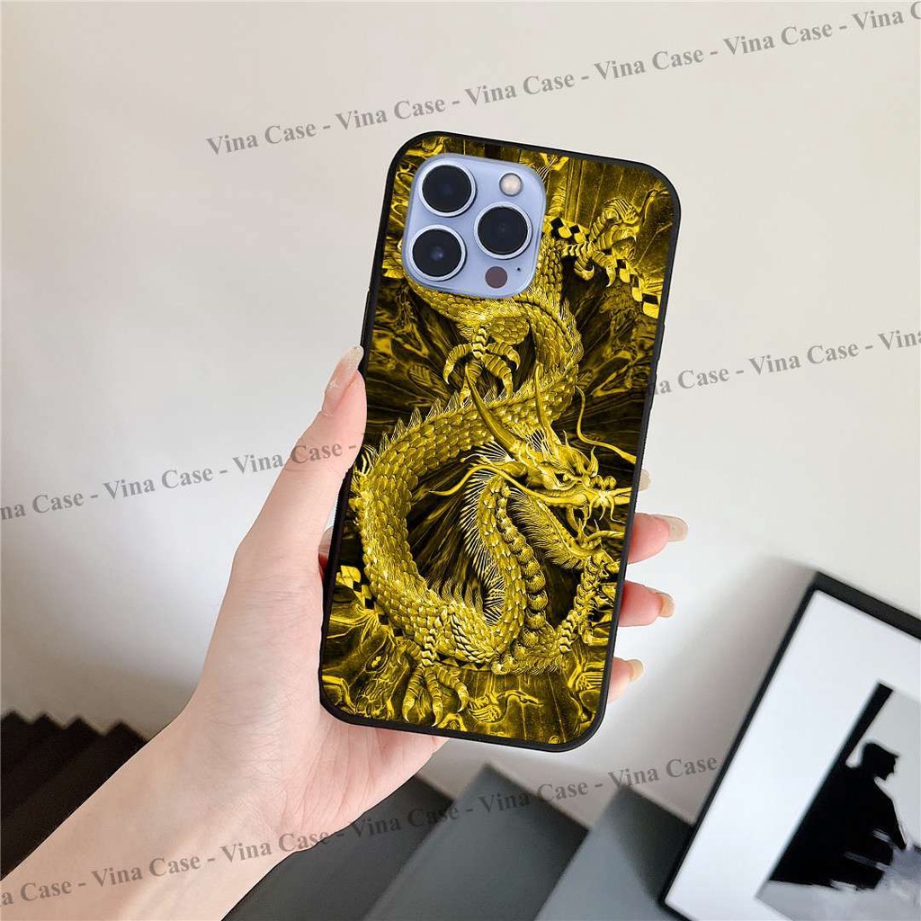 Ốp iPhone 13 Pro - iPhone 13 Pro Max - iPhone 12/12 Pro/12 Mini - iPhone 12 Pro Max in kính hình Rồng Vàng, Rồng Đen 3D.