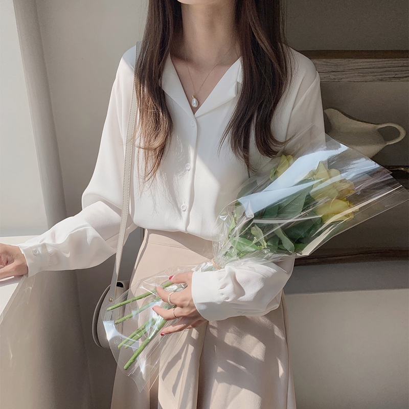Áo sơ mi nữ tay dài màu trơn thời trang đơn giản 35923