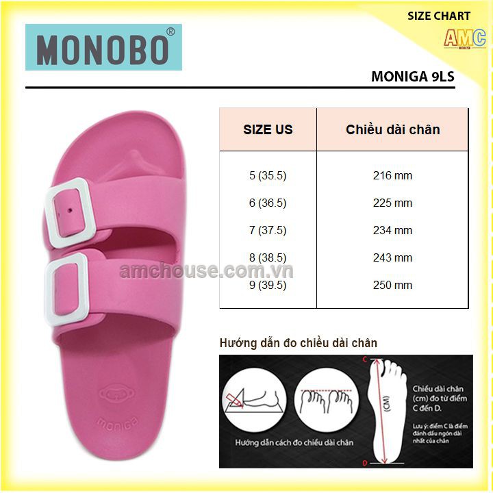 Dép Thái Lan unisex MONOBO nhựa đúc hai quai khóa siêu nhẹ, êm - MONIGA 9LS