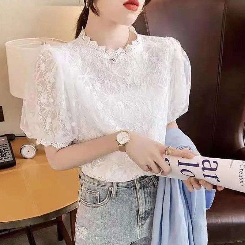 Áo Chiffon Tay Ngắn Phối Ren Thời Trang Mùa Hè Phong Cách Phương Tây
