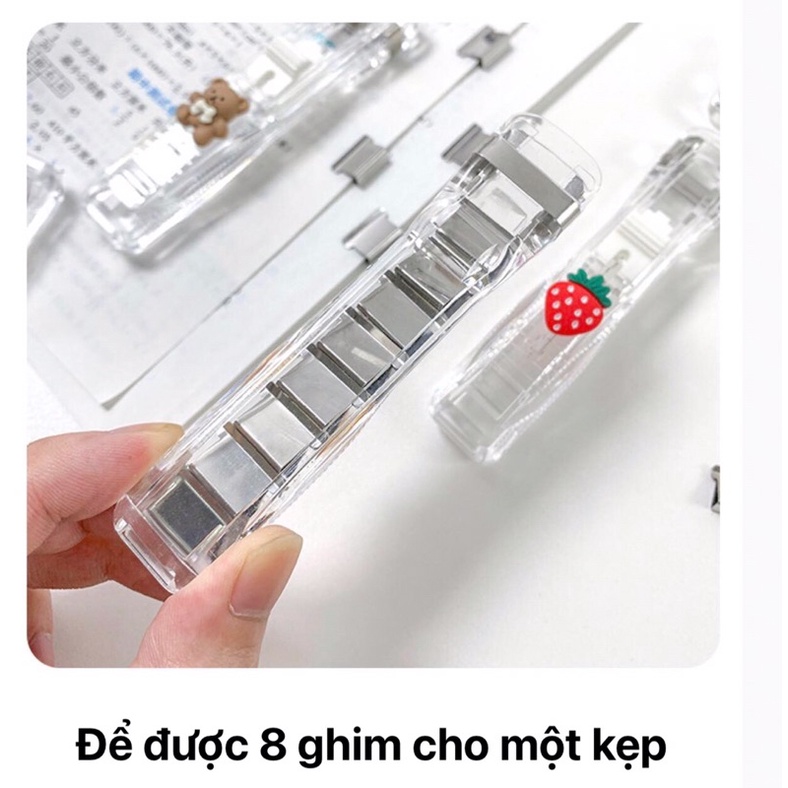 Kim bấm trong suốt mini sinh viên dễ thương/ Dập ghim giữ sách / tài liệu / gói giấy / bìa thư mục niêm phong dễ sử dụng