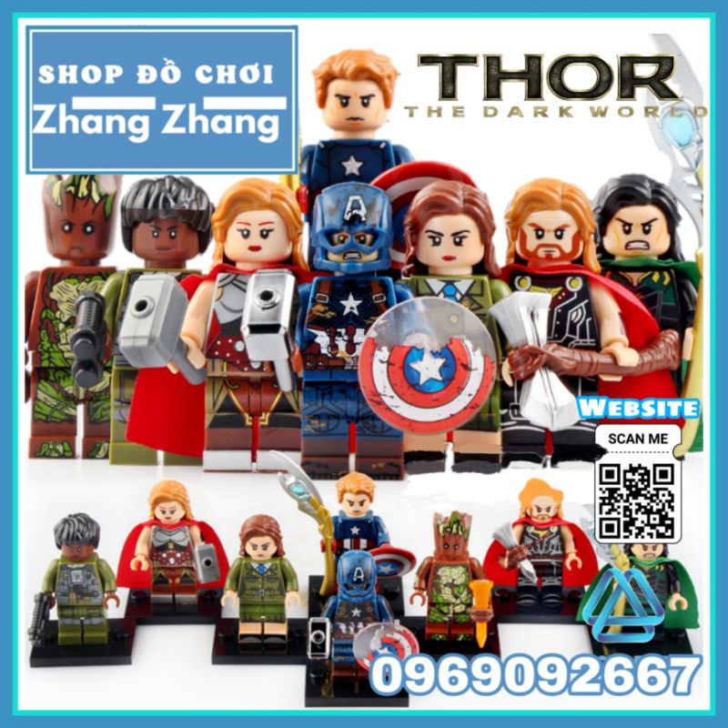 Đồ chơi Xếp hình Thor gồm Jane Foster Groot - Captain America - Peggy Carter Loki Monica Rambeau Minifigures Xinh X0273