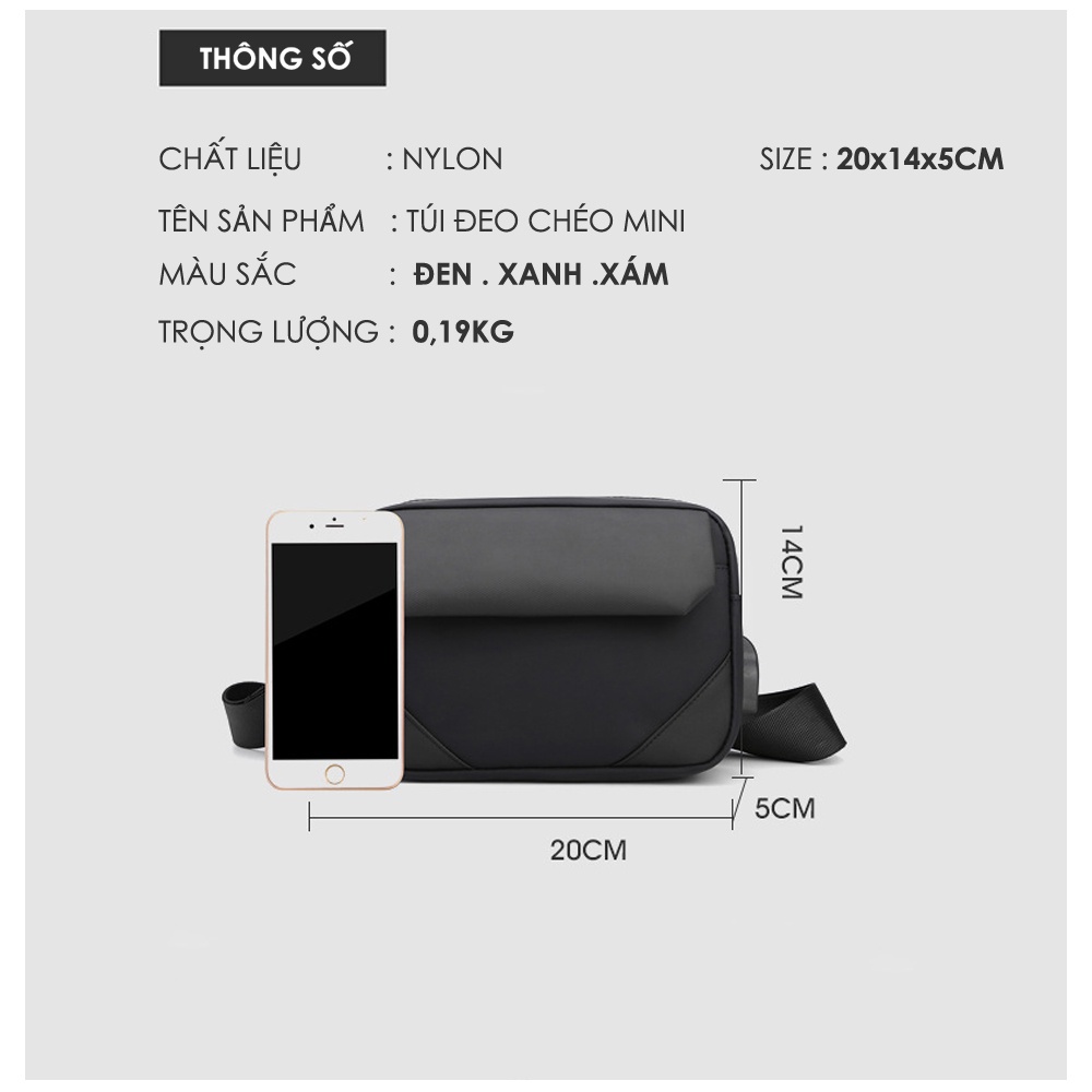 Túi đeo chéo nam nữ Athen ACR thiết kế nhỏ gọn basic chất liệu cao cấp chống nước kích thước 14x20CM