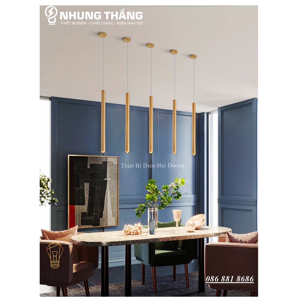 Combo 3 Đèn Thả Trần Trang Trí Rọi Ống Bơ Thân Vàng 5w - 2 Kích Thước 60cm , 30cm - Thân Nhôm Tản Nhiệt - Ánh Sáng Vàng