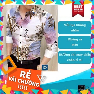 Áo Sơ Mi Nam Chất Lụa Dài Tay Cao Cấp 3D Trúc Hạc Thời Trang TG new