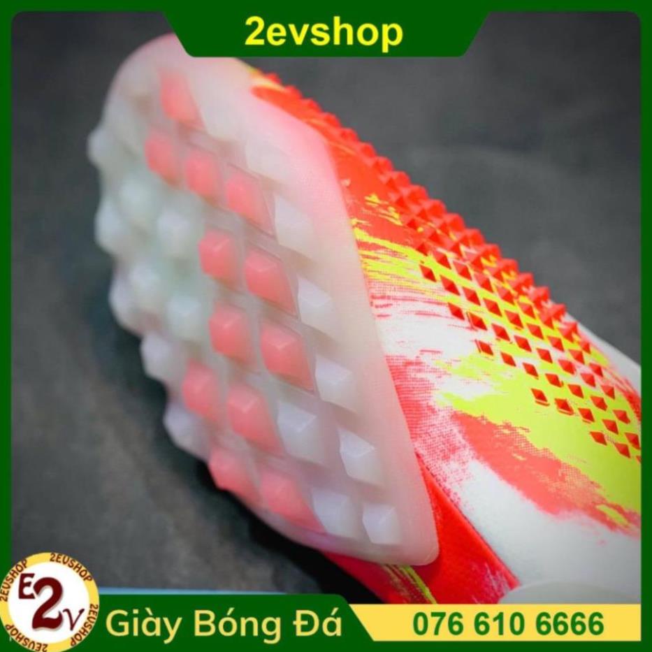 Giày Đá Bóng Cỏ Nhân Tạo 𝗧𝗙 𝗣𝗿𝗲𝗱𝗮𝘁𝗼𝗿 𝟮𝟬 Trắng Cam Cổ Chun Ko Dây Đã Khâu .