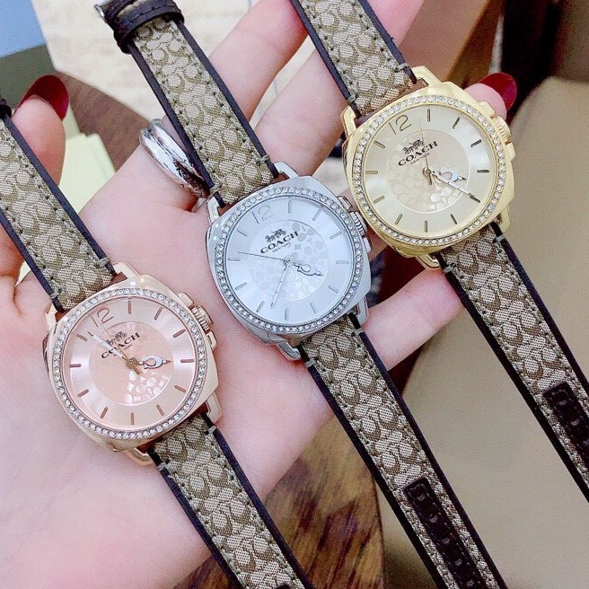 Đồng hồ nữ Coach Boyfriend viền hạt , dây da , size 34mm