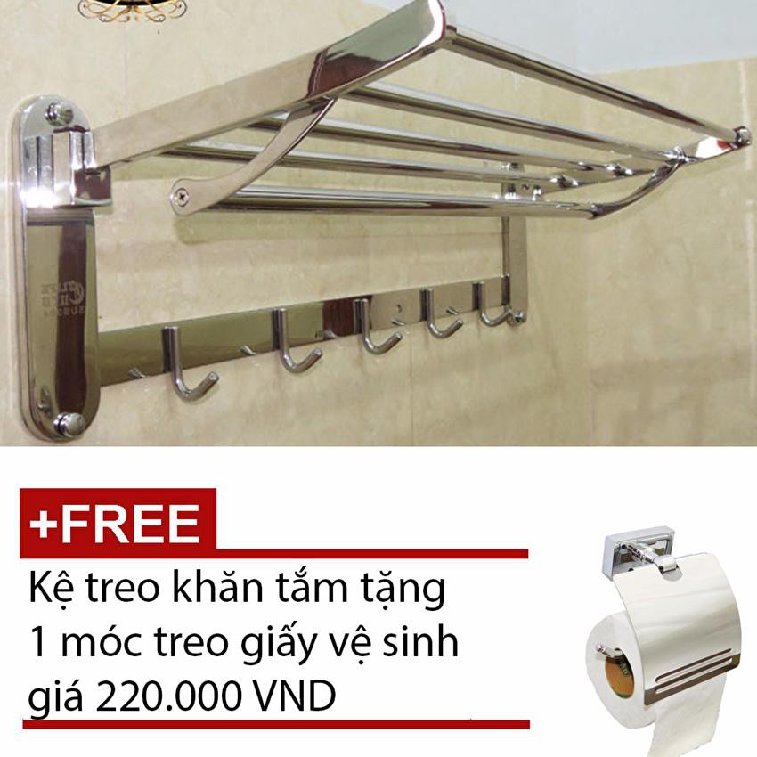 Kệ treo khăn Inox 304 đa chức năng Eurolife EL-B7, Tặng Móc treo giấy vệ sinh EL-P04-4 ( Trắng bạc )