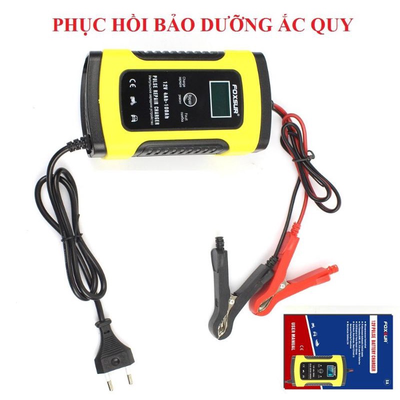 Sạc bình ác quy ô tô xe máy 12v foxsur tự ngắt khi đầy