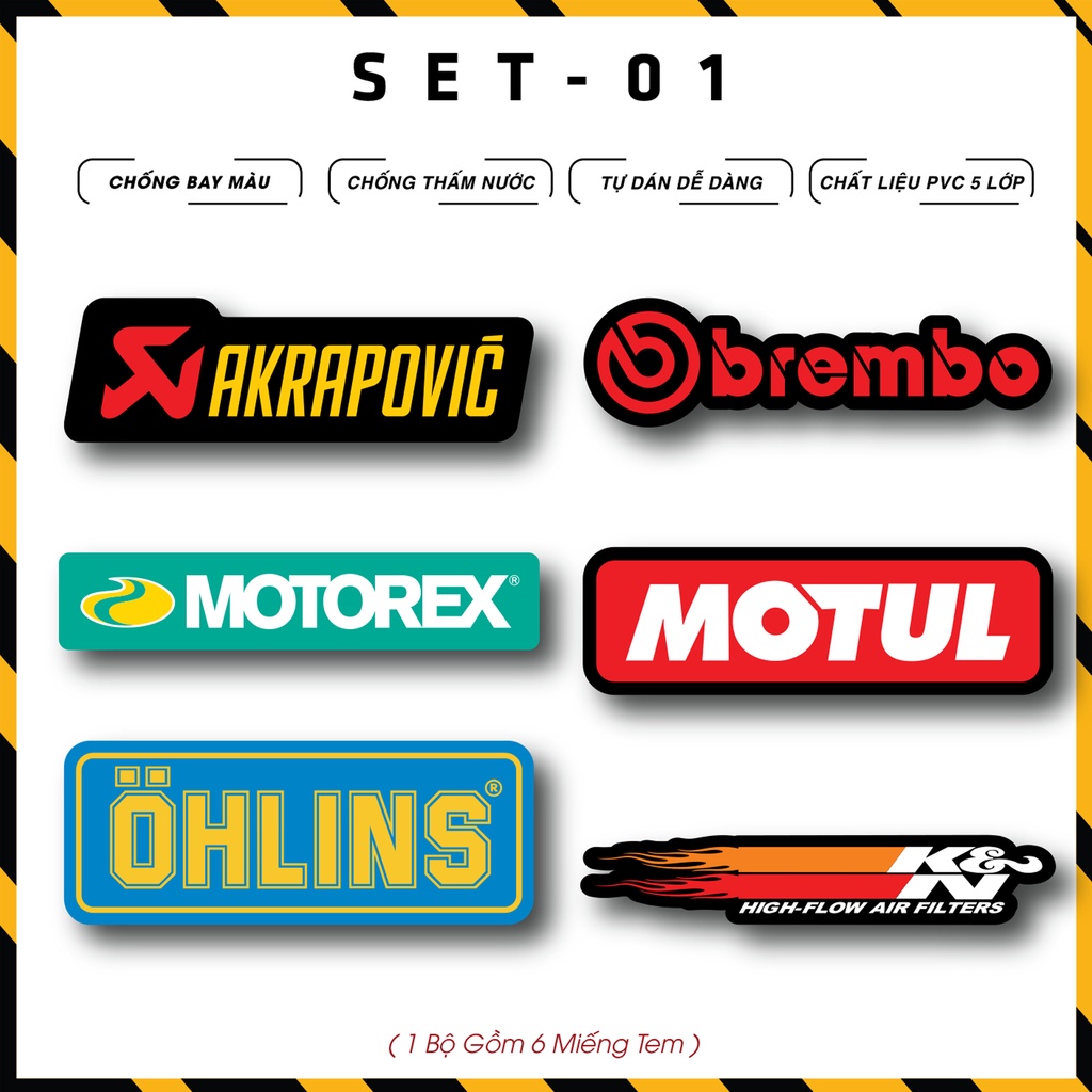 Sticker Hình Logo Ohlin, Brembo, Motul, Motorex | LG01 | Tem Dán Xe Máy, Xe Điện, Mũ Bảo Hiểm, Laptop, Điện Thoại