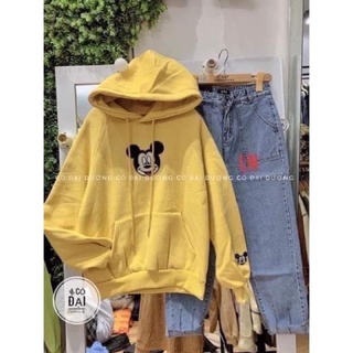 Áo hoodie Mickey in tay ngực chất nỉ ngoại tay bồng