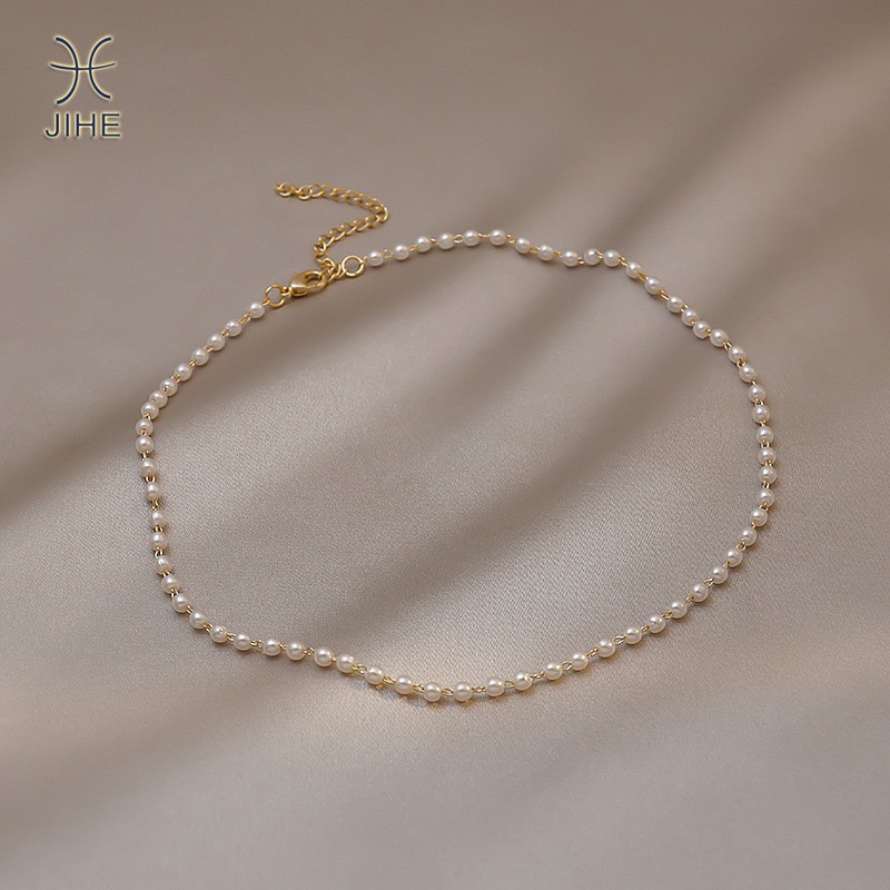 【JIHE】Choker Vòng cổ đính ngọc trai phong cách Hàn Quốc đơn giản thời trang