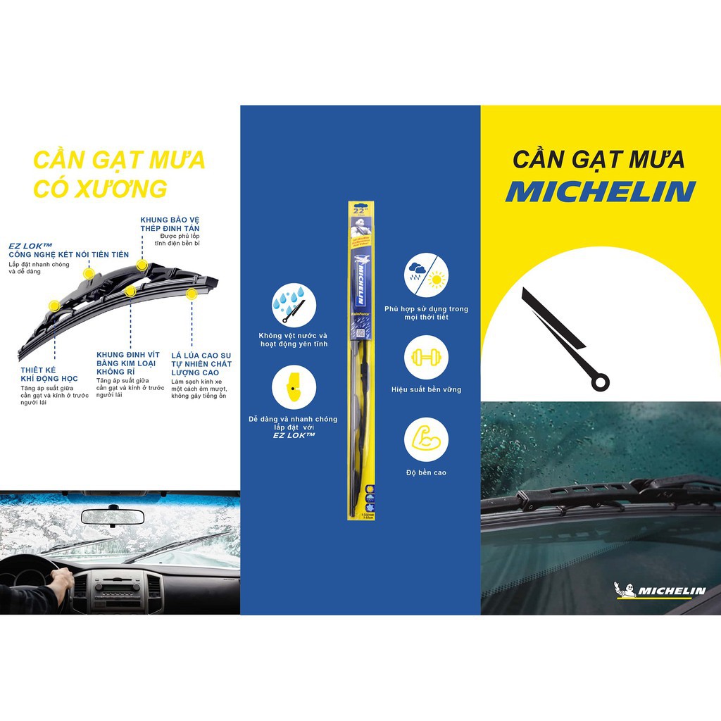 CẦN GẠT NƯỚC CÓ XƯƠNG MICHELIN 14" 16" 17" 18" 19" 20" 22" 24"