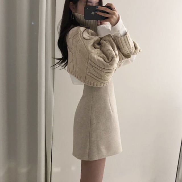 (Sẵn) Sét áo len croptop + chân váy vạt lệch | BigBuy360 - bigbuy360.vn