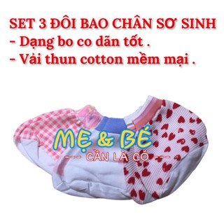 Set 3 Đôi Bao Chân Cho Bé Sơ Sinh Hotga  (sơ sinh-6 tháng vải cotton bo thun )
