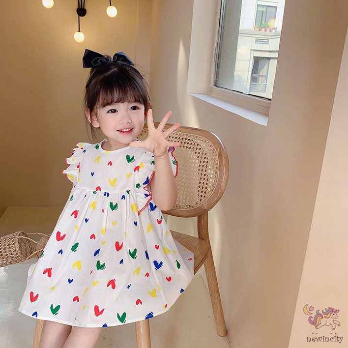 Đầm In Hình Trái Tim Phong Cách Hàn Quốc Thời Trang Cho Bé Gái