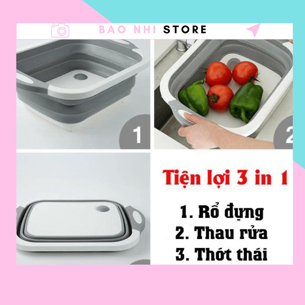 Chậu Gấp Gọn Kiêm Thớt Và Rổ Đựng - Thớt 3 In 1 Gấp Gọn, Đa Năng,Chậu Thông Minh 88011 bảo nhi shop