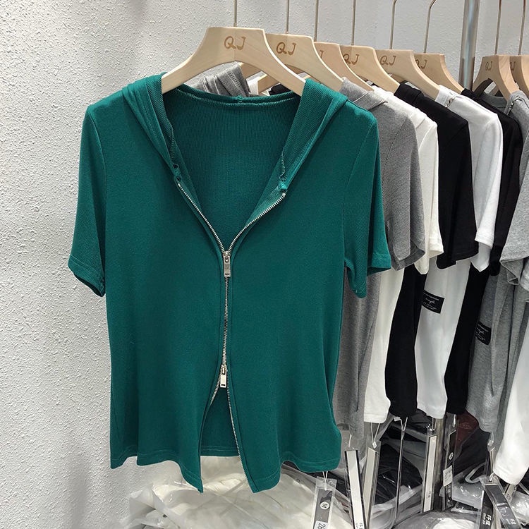 Áo Hoodie Tay Ngắn Màu Sắc Đơn Giản Phong Cách Hàn Quốc Cho Nữ | BigBuy360 - bigbuy360.vn