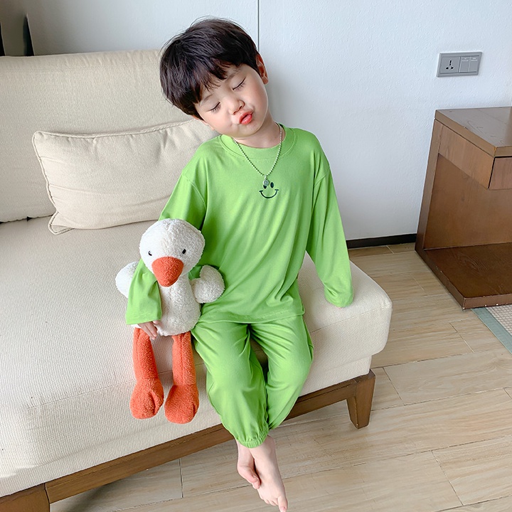 Đồ bộ dài tay bé trai bé gái Magickids Áo thun in mặt cười quần dài chất cotton co giãn Đồ ngủ trẻ em BR22031
