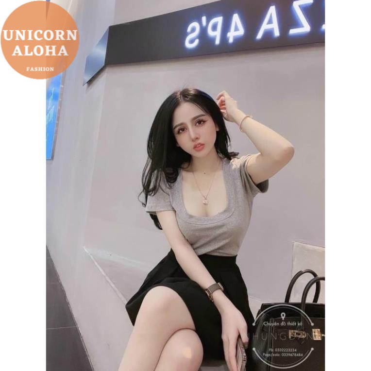 Áo Croptop Ôm Body Cổ Vuông U Viền To Tay Ngắn Đen Trắng Xám SHTAK02 Mys Aloha Kill System | BigBuy360 - bigbuy360.vn