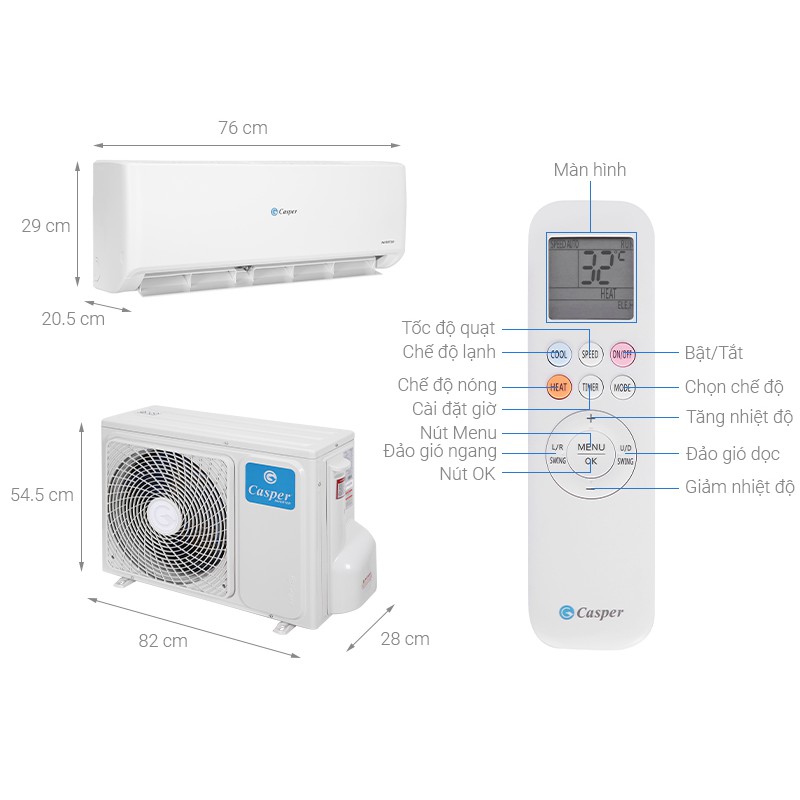 Điều hòa Casper Inverter 1 HP GC-09IS32 Mới 2021 9000 BTU, điều hòa thái lan giá rẻ.