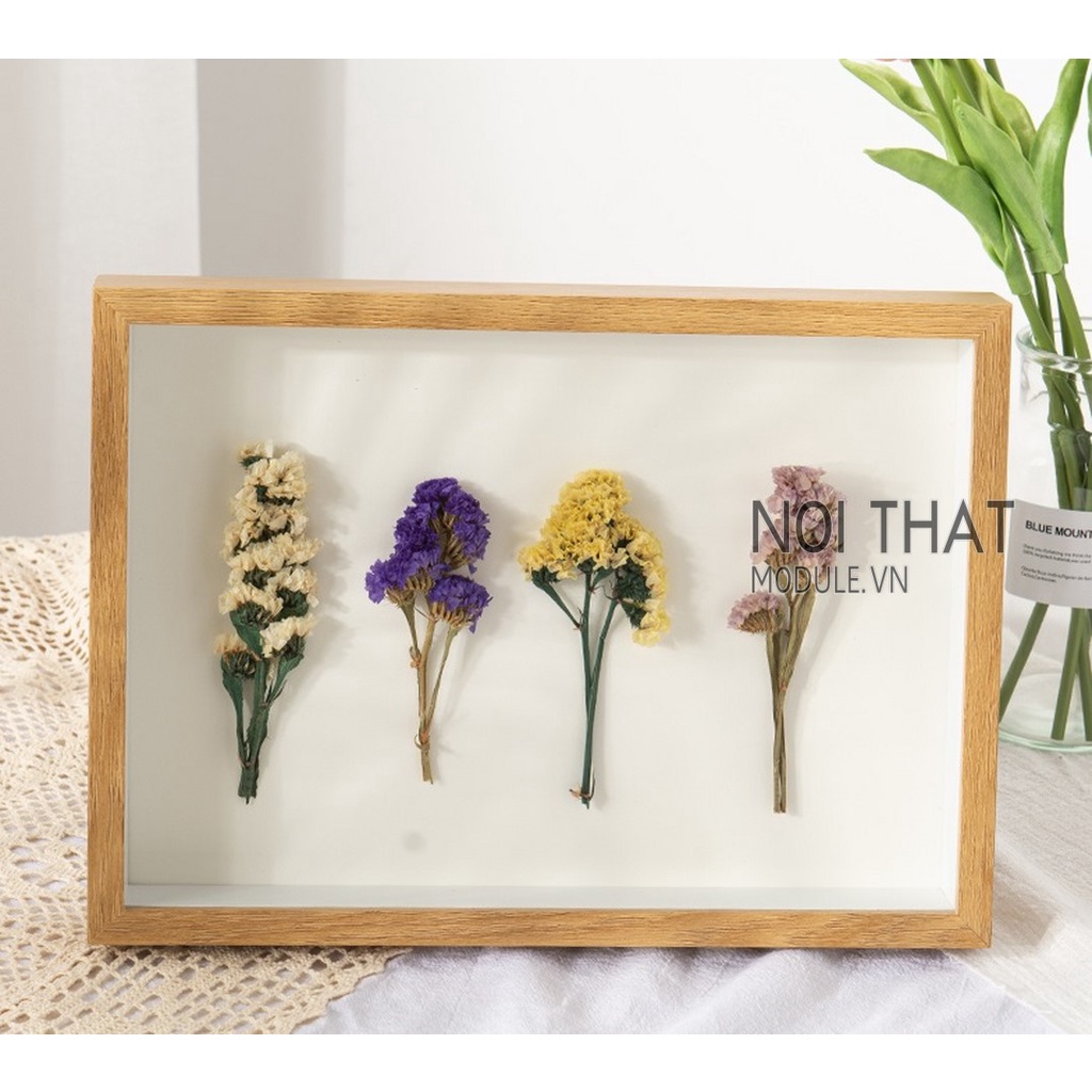 Khung ảnh gỗ decor 2 mặt trang trí hoa khô, Làm tranh handmade độc đáo, làm ảnh để bàn 2 mặt độc đáo