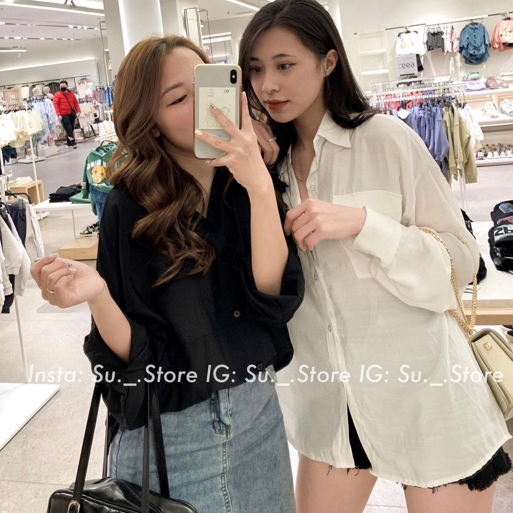 Áo Sơ mi Oversize fom rộng , Sơ mi Basic 2 túi chất đũi lạnh mềm nên mặc tôn dáng hai màu đen trắng