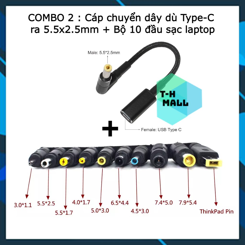 Bộ đầu nối chuyển đổi Type C sạc full tất cả các dòng laptop thông dụng hỗ trợ 100W