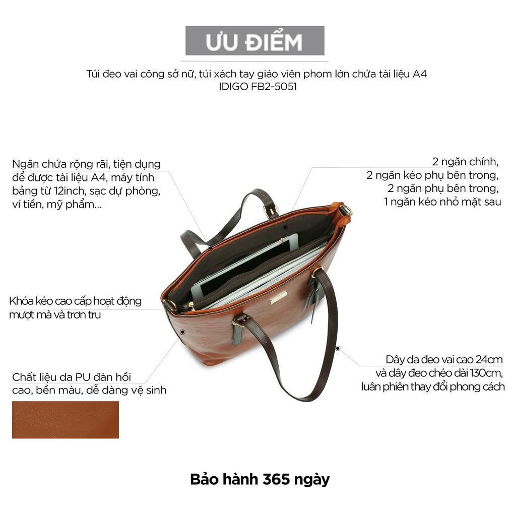 Túi đeo vai nữ phom lớn tài liệu A4 IDIGO FB2 - 5051