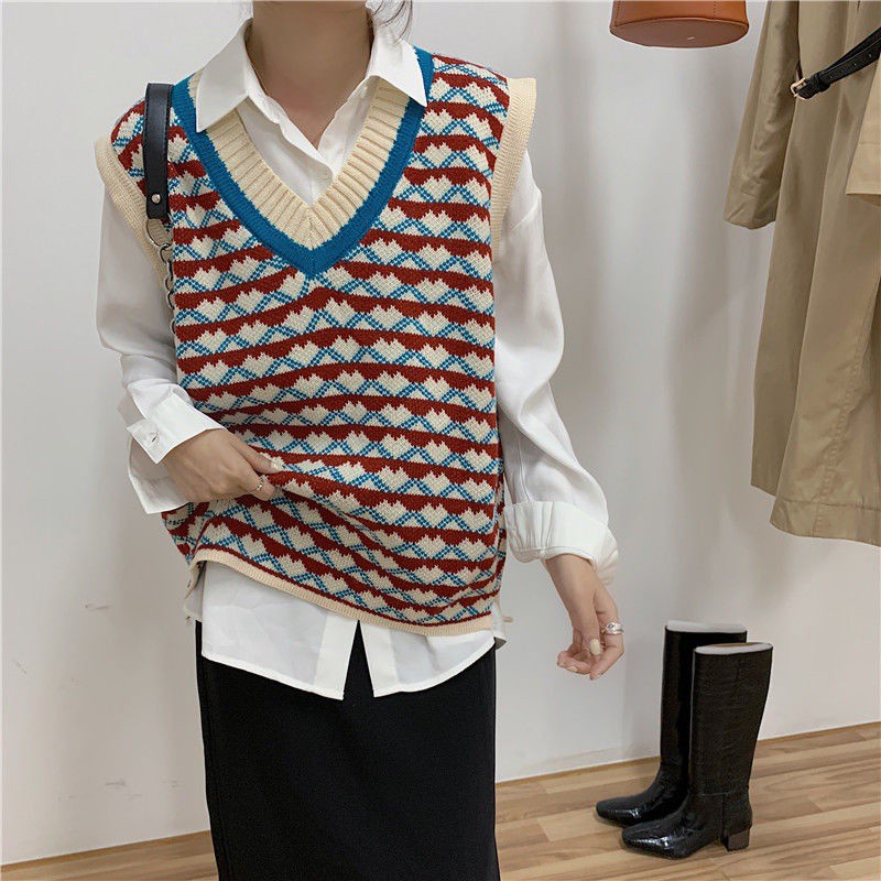 Áo Khoác Len Không Tay Cổ Chữ V Phong Cách Retro Cho Nữ