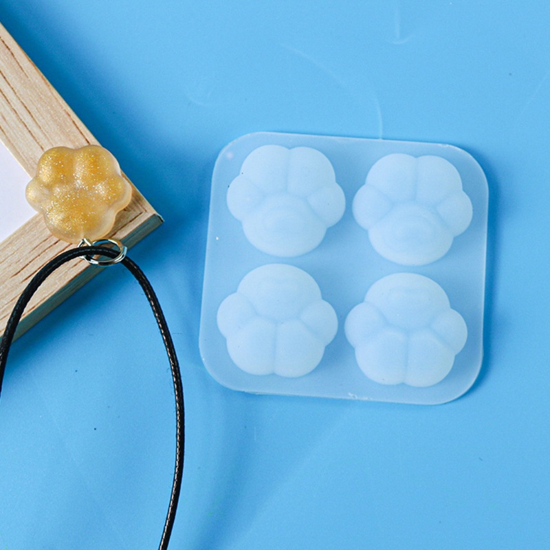 1/2 Khuôn silicon đổ nhựa resin pha lê làm mặt trang sức/bông tai 4 ngăn hình dấu chân mèo
