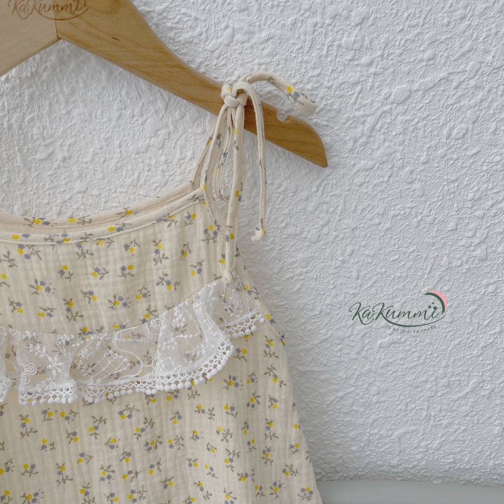Body 2 dây phối ren ngực KM22-BD202 chất xô muslin cho bé gái