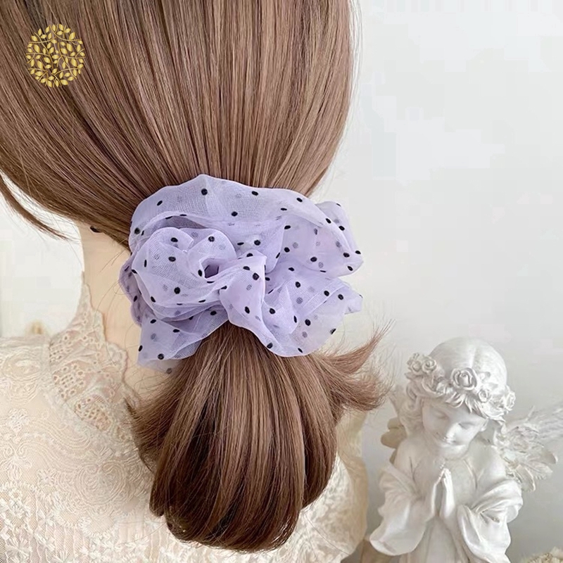 Dây buộc tóc vải lưới họa tiết chấm bi xinh xắn thời trang cho nữ