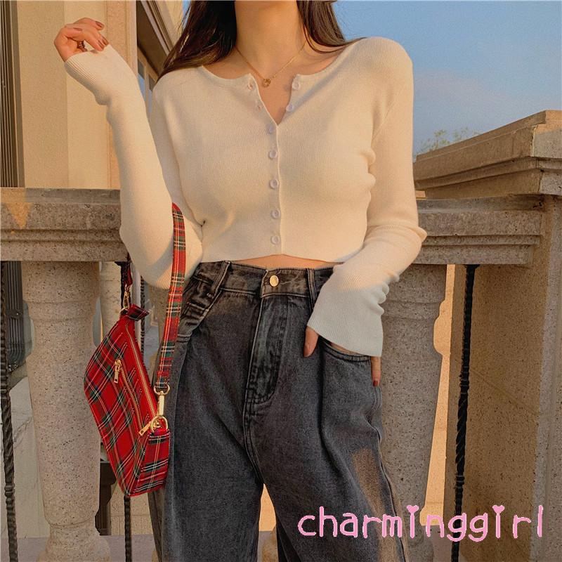 Áo Khoác Len Tay Dài Đính Nút Thời Trang Cho Nữ