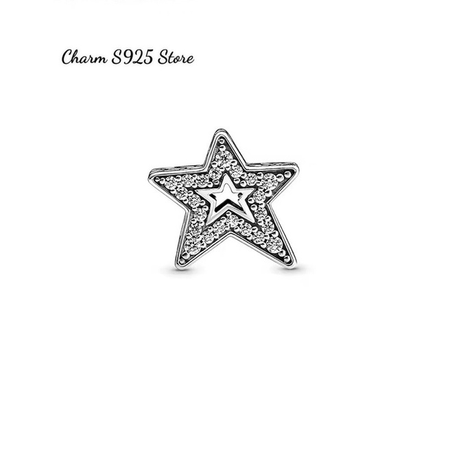 charm pan ngôi sao đính đá trắng bạc s925 cao cấp