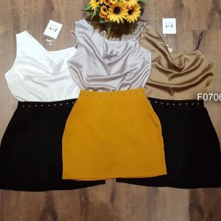 Set áo lụa lệch vai chân váy đính hột!