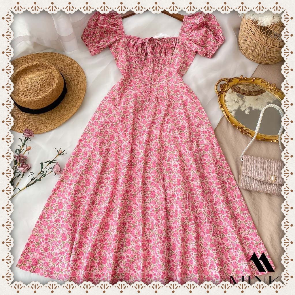 [HÀNG THIẾT KẾ] Váy Hoa Cổ Vuông Nàng Thơ - Chất liệu Thô Nhập Khẩu - Phiên Bản Hoa Hồng Nhí Vintage | BigBuy360 - bigbuy360.vn